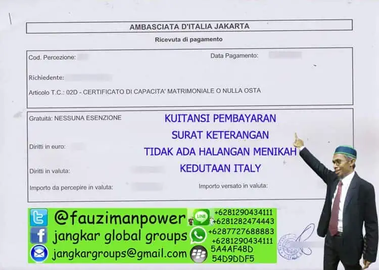 Persyaratan Menikah WNA Italy KUITANSI KEDUTAAN ITALY