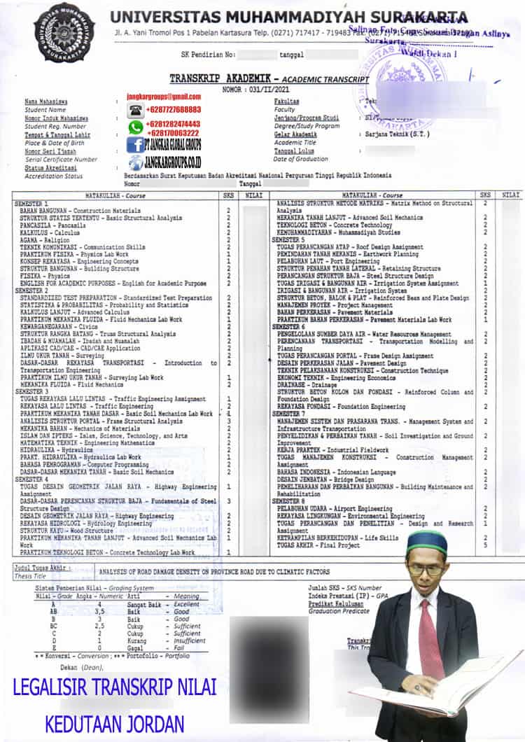 LEGALISIR TRANSKRIP NILAI KEDUTAAN JORDAN