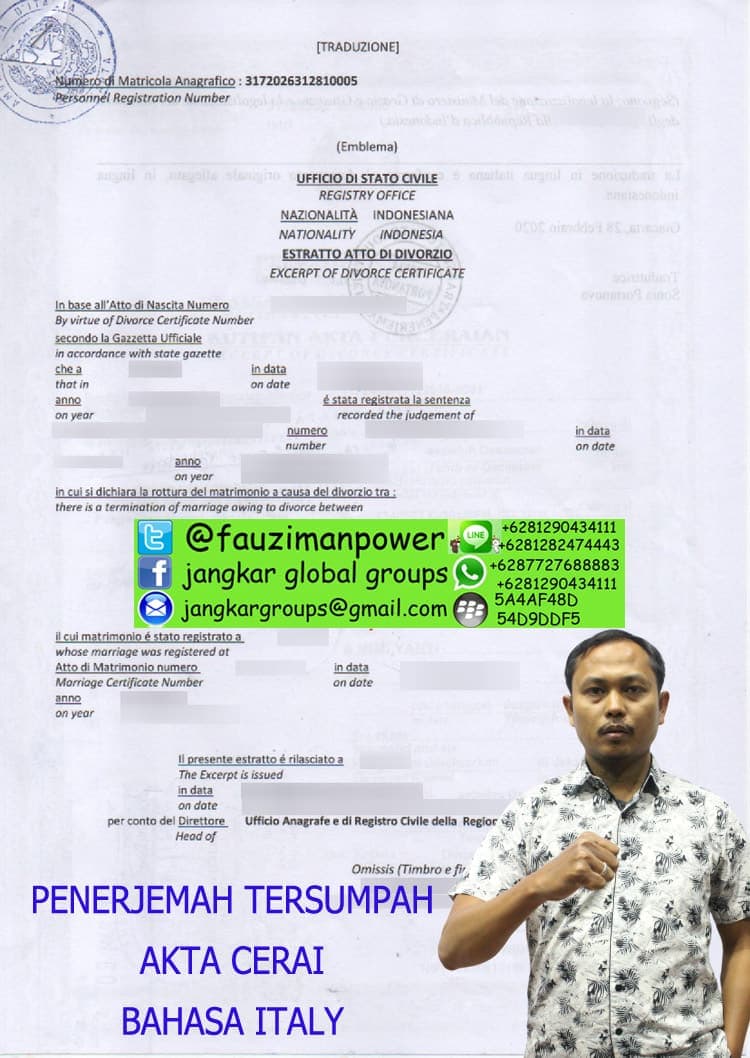 PENERJEMAH TERSUMPAH AKTA CERAI BAHASA ITALY