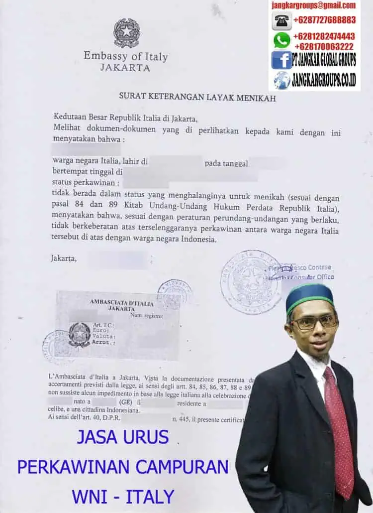 SURAT KETERANGAN LAYAK MENIKAH ITALY Persyaratan Menikah WNA Italy