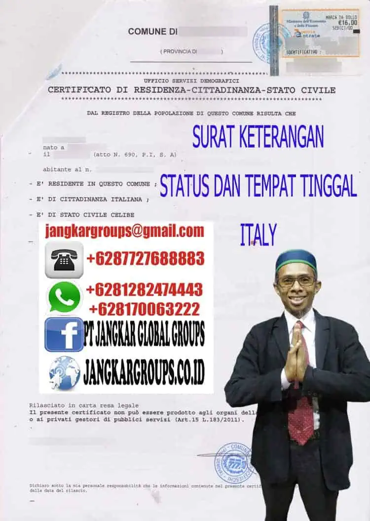 SURAT KETERANGAN STATUS DAN TEMPAT TINGGAL ITALY