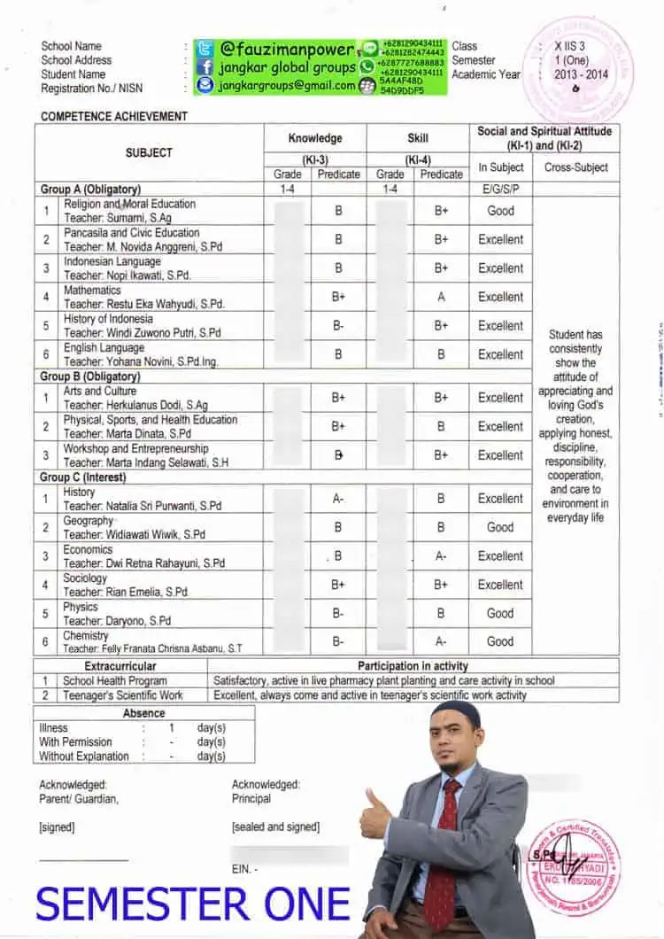 Jasa Legalisir Raport Siswa Semester One