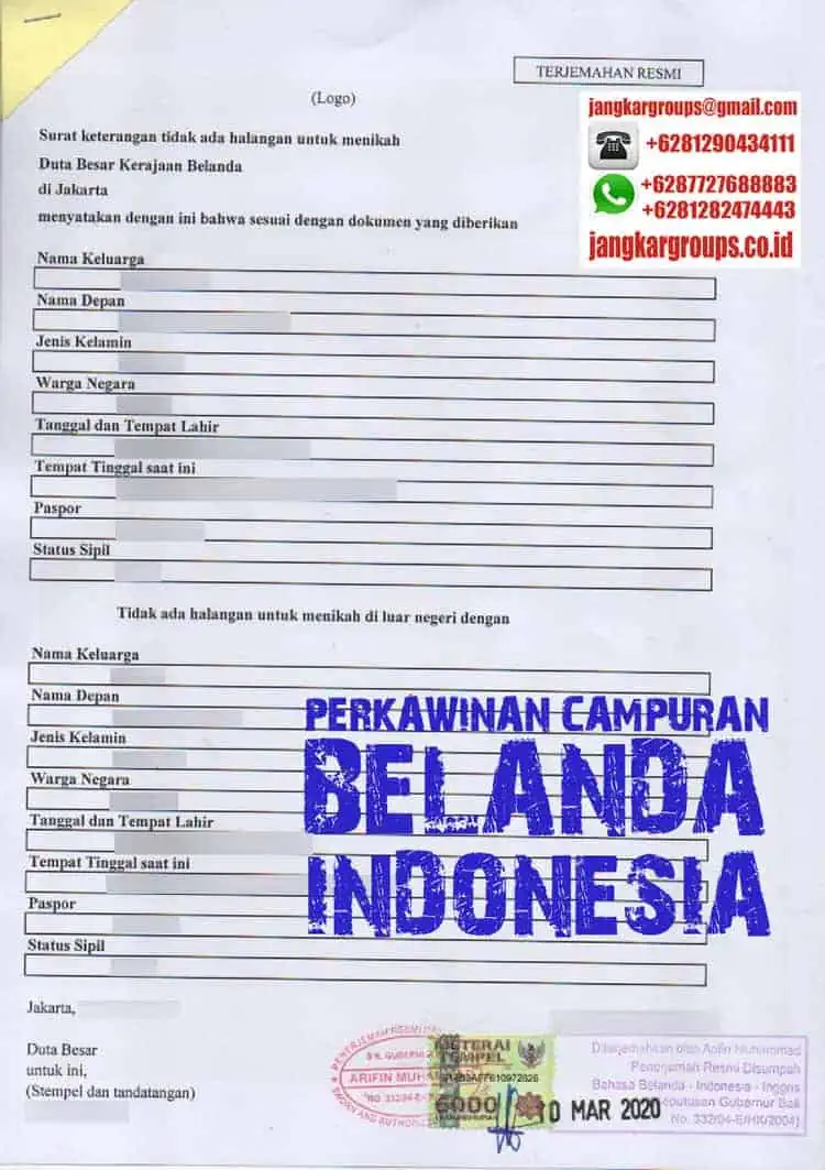 PENERJEMAH TERSUMPAH CNI BELANDA, Persyaratan WNA Belanda Menikah