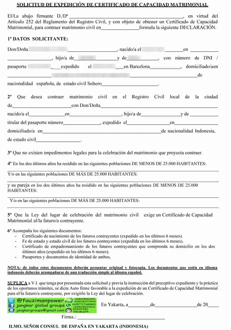 SOLICITUD DE EXPEDICIÓN DE CERTIFICADO DE CAPACIDAD MATRIMONIAL