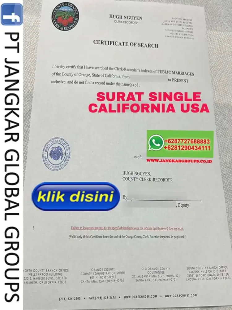 CONTOH SURAT SINGLE CALIFORNIA USA | Menikah WNA Amerika Di Indonesia