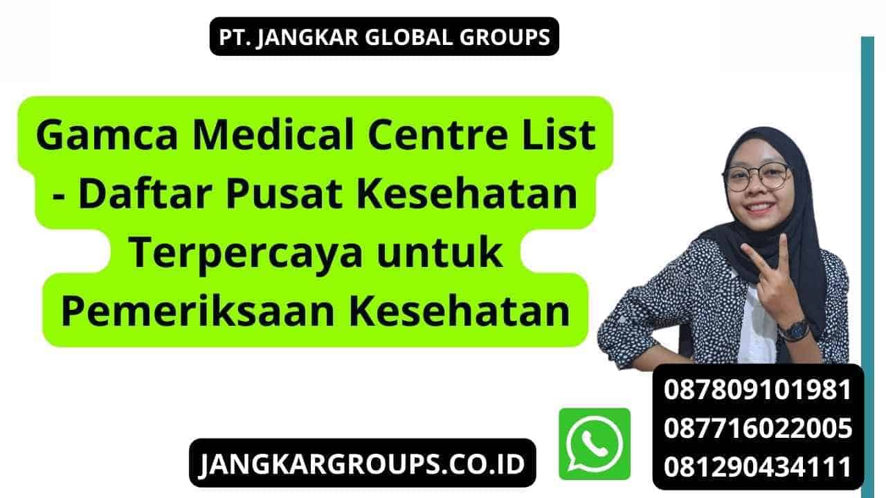 Gamca Medical Centre List - Daftar Pusat Kesehatan Terpercaya untuk Pemeriksaan Kesehatan