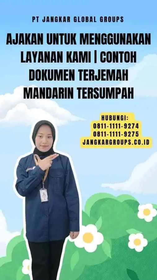 Ajakan untuk Menggunakan Layanan Kami Contoh Dokumen Terjemah Mandarin Tersumpah