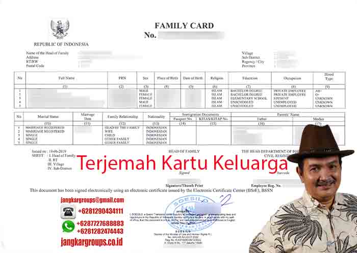 Contoh Terjemah Kartu Keluarga Inggris