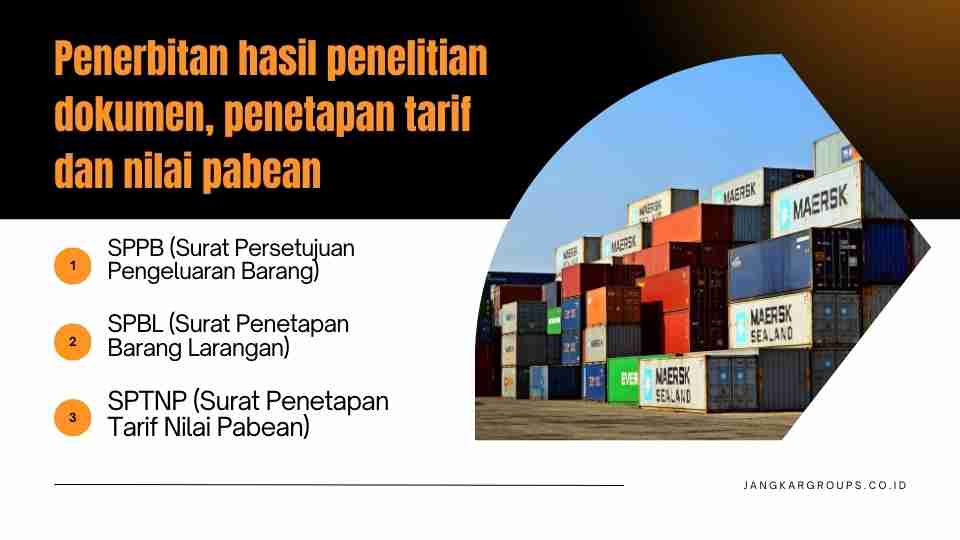 Penerbitan hasil penelitian dokumen, penetapan tarif dan nilai pabean