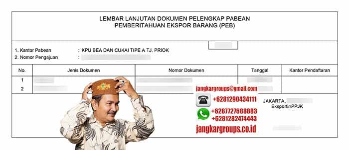Contoh Lembaran Lanjutan Dokumen Pelengkapan Pabean PEB