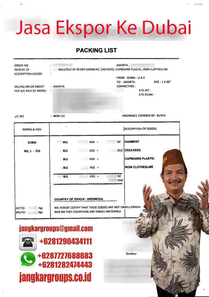 Contoh Packing List Dubai UAE
