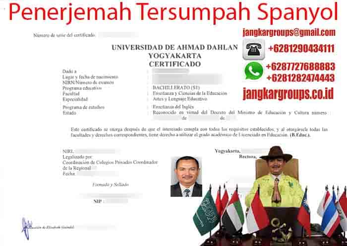 Contoh Penerjemah Tersumpah Spanyol, Terjemah bahasa spanyol indonesia