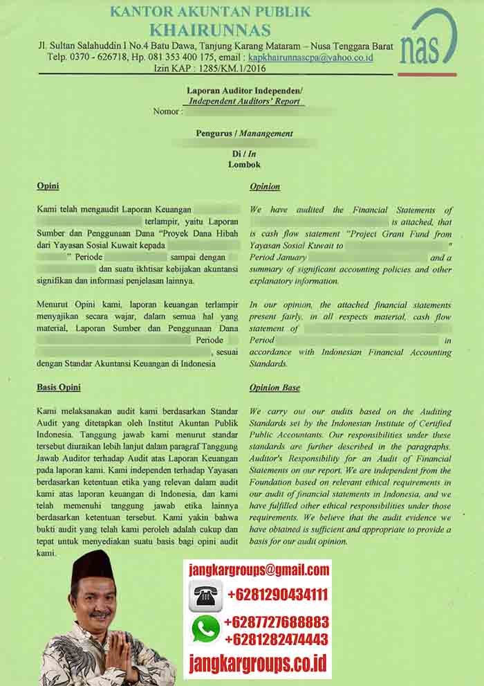 Contoh Pernyataan Wajar Keuangan Yayasan