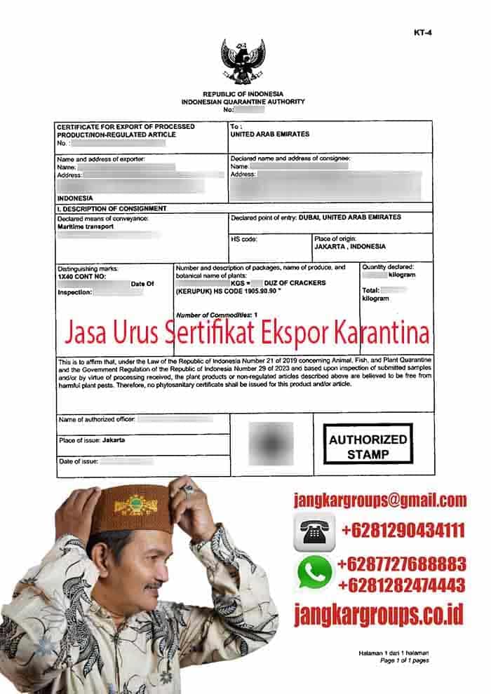 Jasa Urus Sertifikat Ekspor Karantina