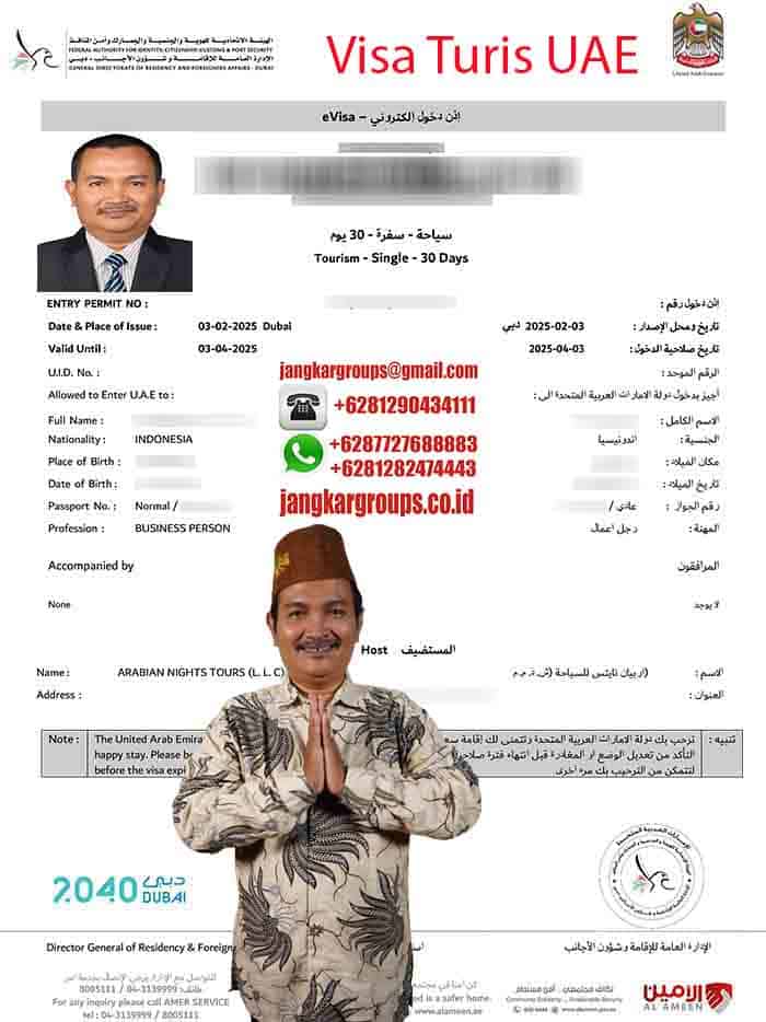 Contoh Visa Turis Dubai UAE