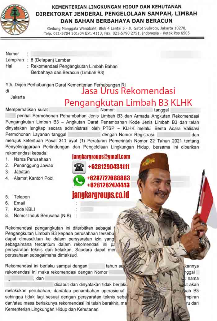 Contoh Rekomendasi KLHK Pengangkutan Limbah B3