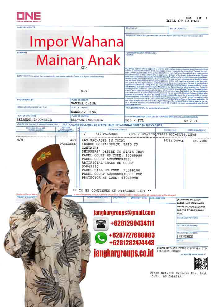 Bill Of Lading Impor Wahana Mainan Anak