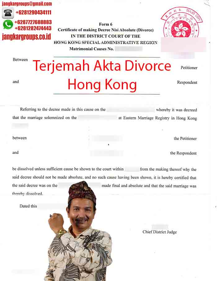 Contoh Terjemah Akta Divorce Hongkong