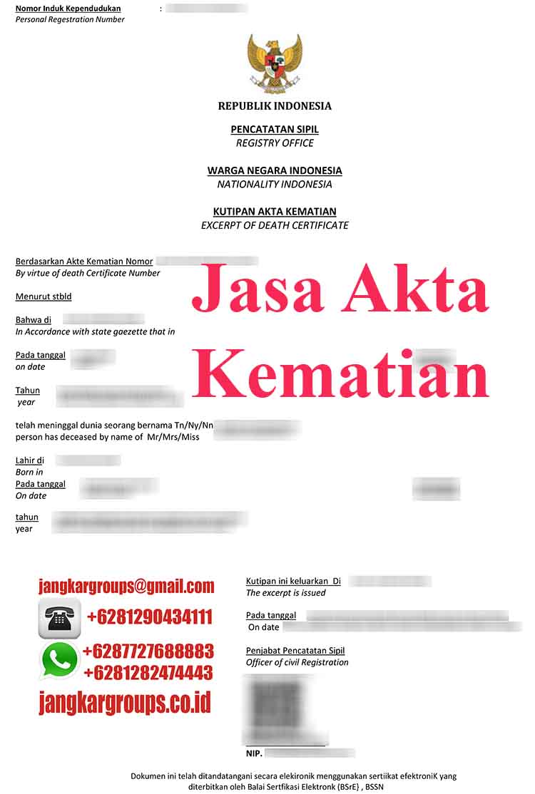 Contoh Akta Kematian