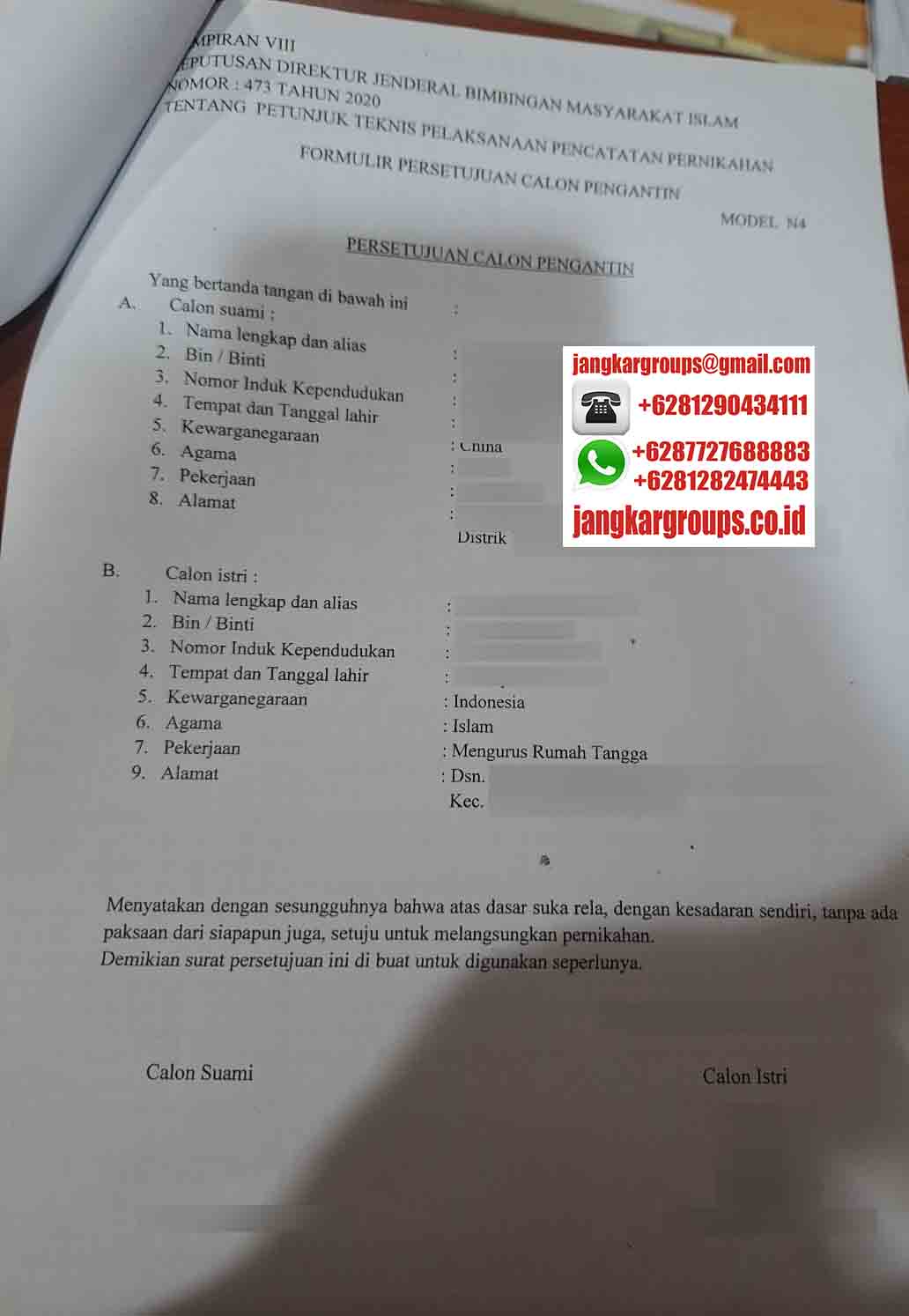 Persetujuan Calon Pengantin