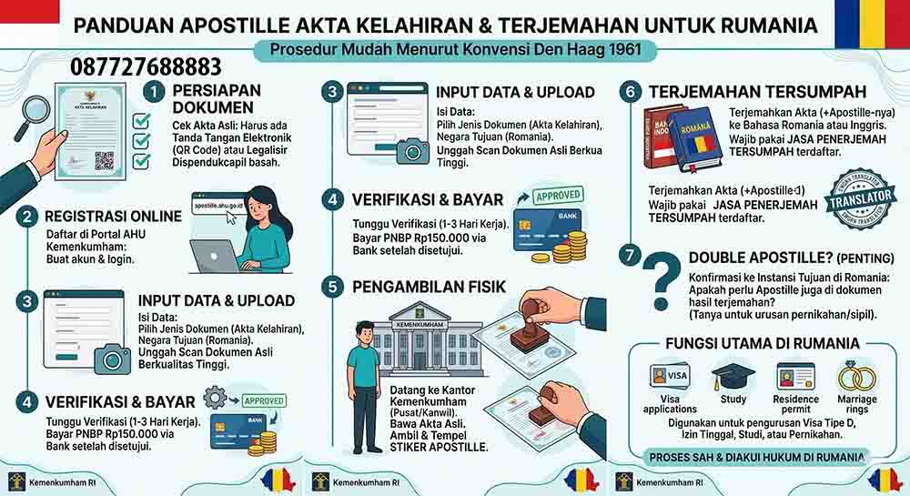Infografis Apostille Akta kelahiran dan Terjemahan Romania