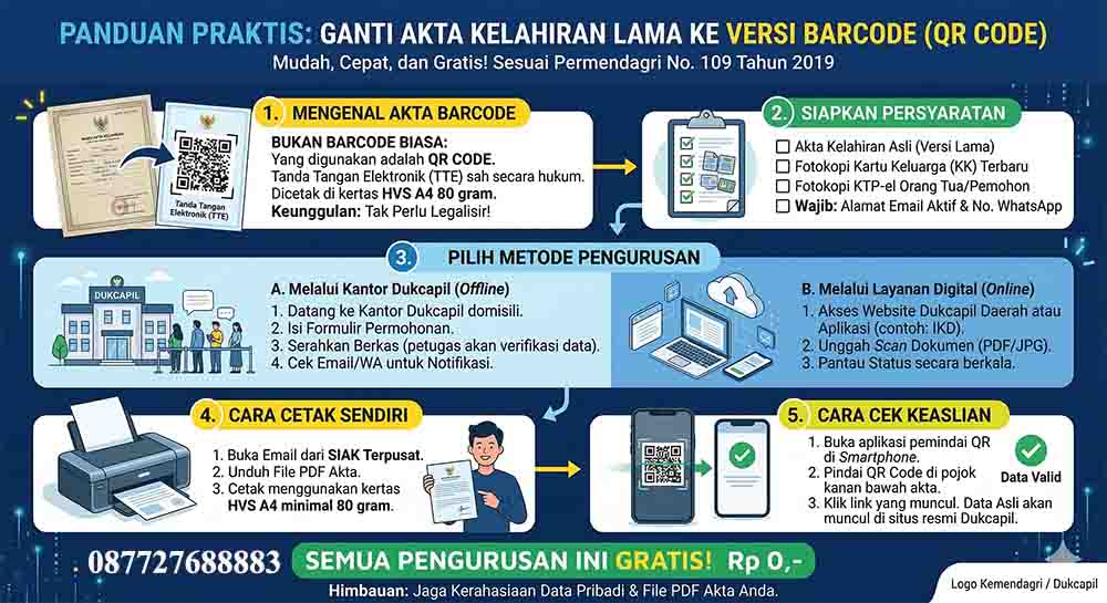 Infografis ganti akta kelahiran barcode