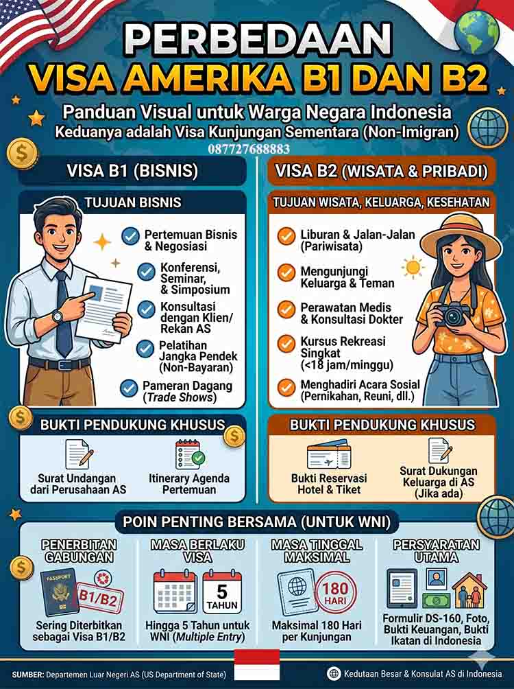 Infografis Perbedaan Visa Amerika B1 dan B2