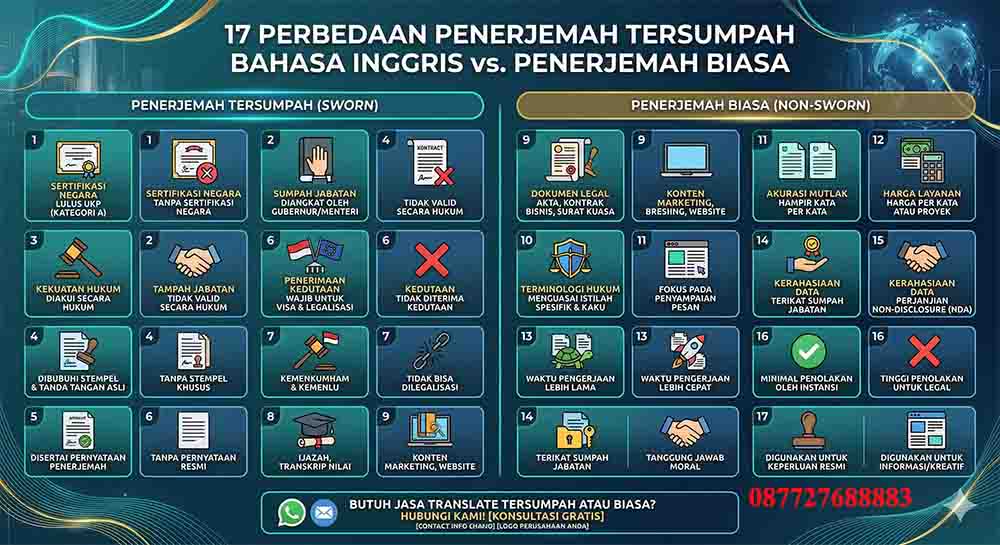 infografis 17 Perbedaan Penerjemah Tersumpah bahasa inggris