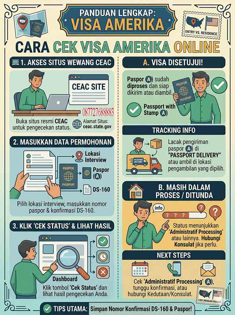 Infografis Cara Cek Visa Amerika Online