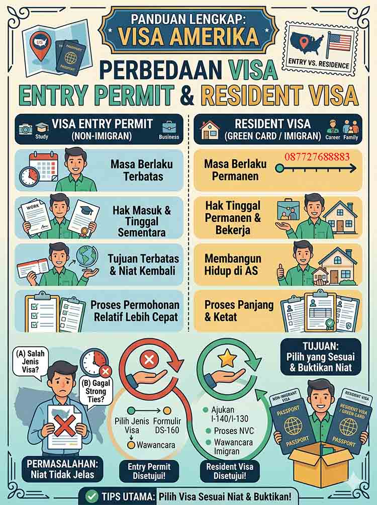 infografis Perbedaan Visa Entry Permit dan Resident Visa Amerika