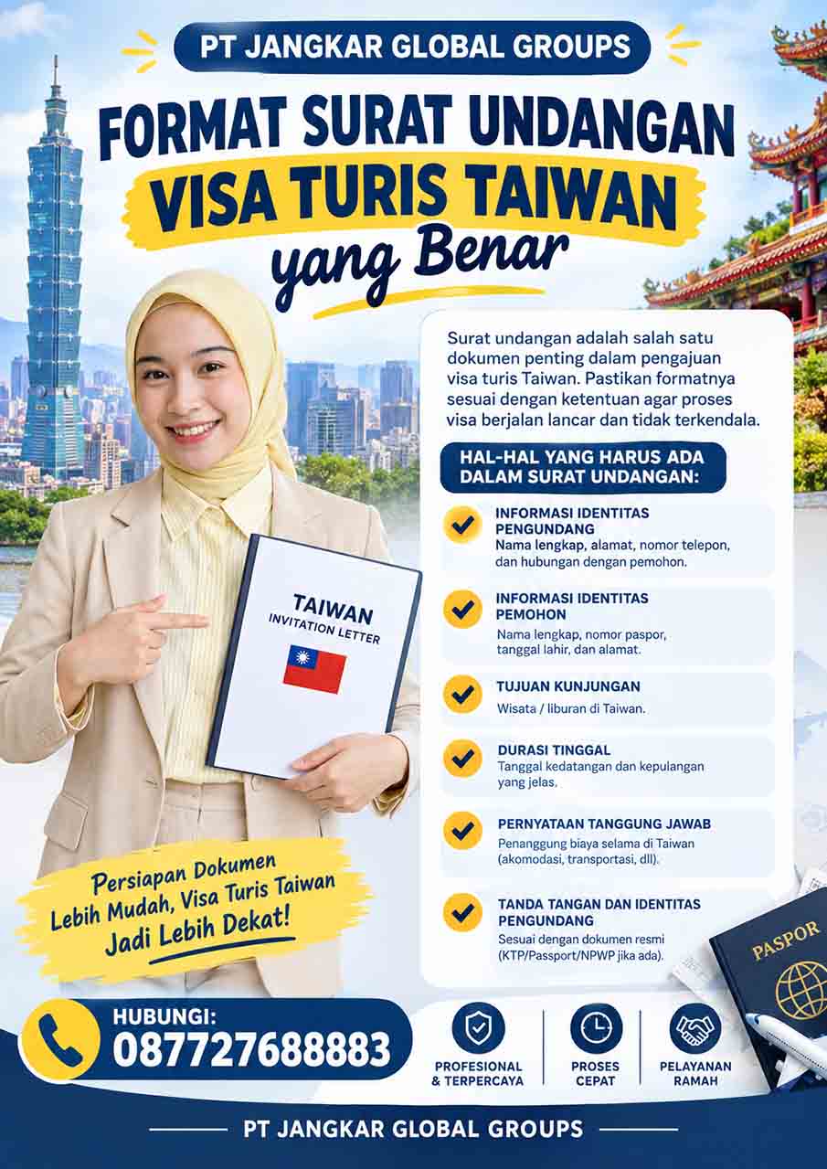 Format Surat Undangan Visa Turis Taiwan yang Benar